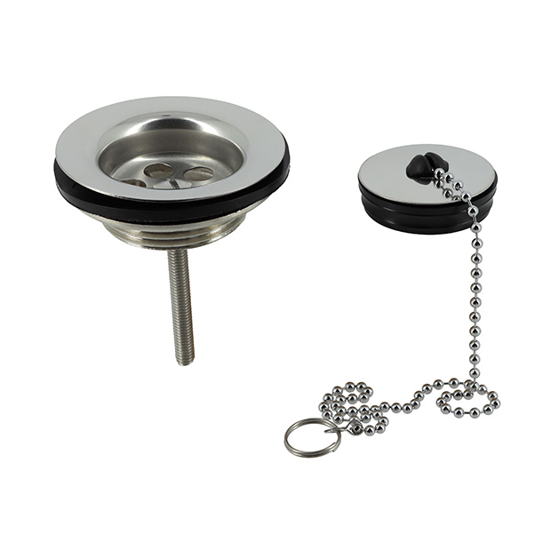 Wastafelplug met inox plug, rubberen stop en ketting, type L2260